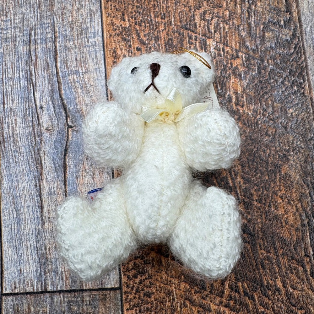 Vtg Mary Meyer Buttons White Jointed Teddy Bear Plush Ornament 15160 NWT